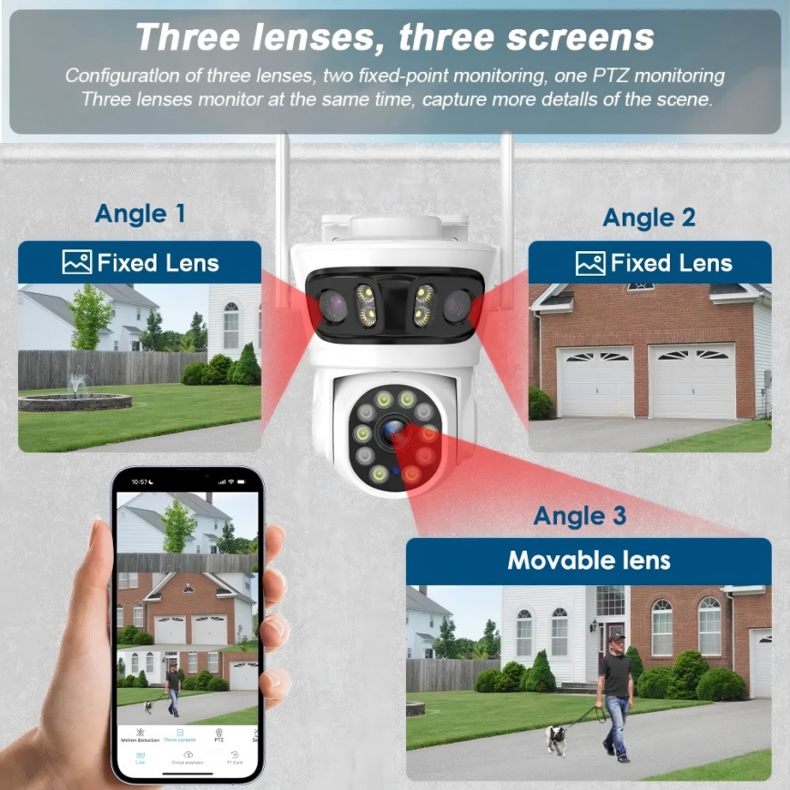 Immax NEO 07823L - Viedā āra kamera ar 2MP+2MP+2MP sensoriem, 5V, Tuya Wi-Fi