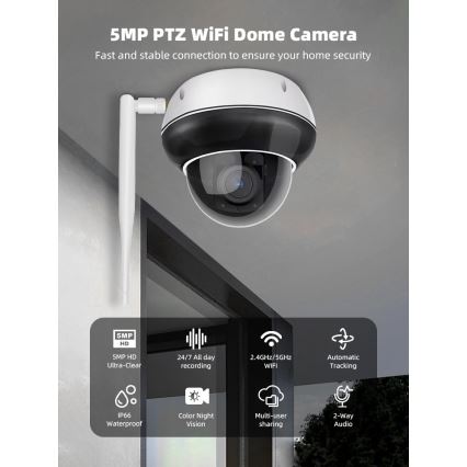 Immax NEO 07825L - Viedā āra kamera ar DOME sensoru 5MP 230V IP66 TUYA Wi-Fi