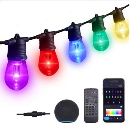 LED RGB+CCT Aptumšojama āra virtene GARLAND 15xLED/1W/230V 15m Wi-Fi Tuya IP65 + tālvadības pults