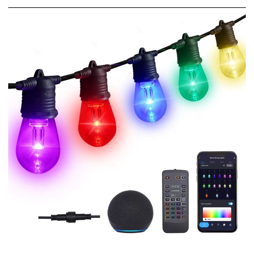 LED RGB+CCT Aptumšojama āra virtene GARLAND 15xLED/1W/230V 15m Wi-Fi Tuya IP65 + tālvadības pults