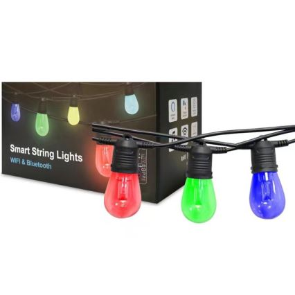 LED RGB+CCT Aptumšojama āra virtene GARLAND 15xLED/1W/230V 15m Wi-Fi Tuya IP65 + tālvadības pults