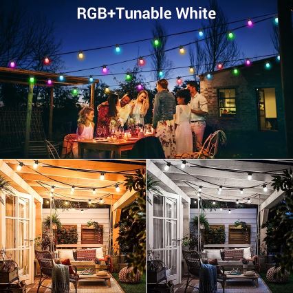 LED RGB+CCT Aptumšojama āra virtene GARLAND 15xLED/1W/230V 15m Wi-Fi Tuya IP65 + tālvadības pults