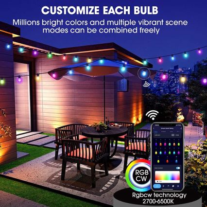 LED RGB+CCT Aptumšojama āra virtene GARLAND 15xLED/1W/230V 15m Wi-Fi Tuya IP65 + tālvadības pults