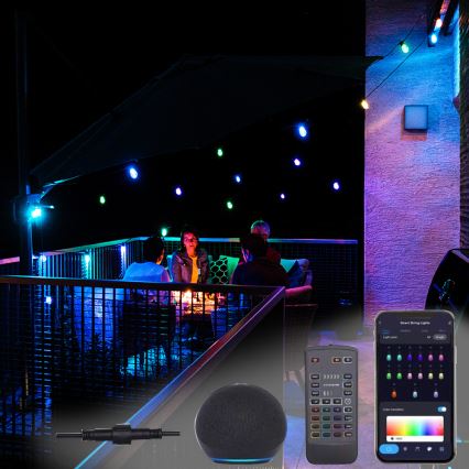 LED RGB+CCT Aptumšojama āra virtene GARLAND 15xLED/1W/230V 15m Wi-Fi Tuya IP65 + tālvadības pults