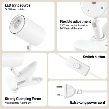 Immax NEO 08292L - Lampa ar skavu PUNTO 1xGU10/9W/230V balta
