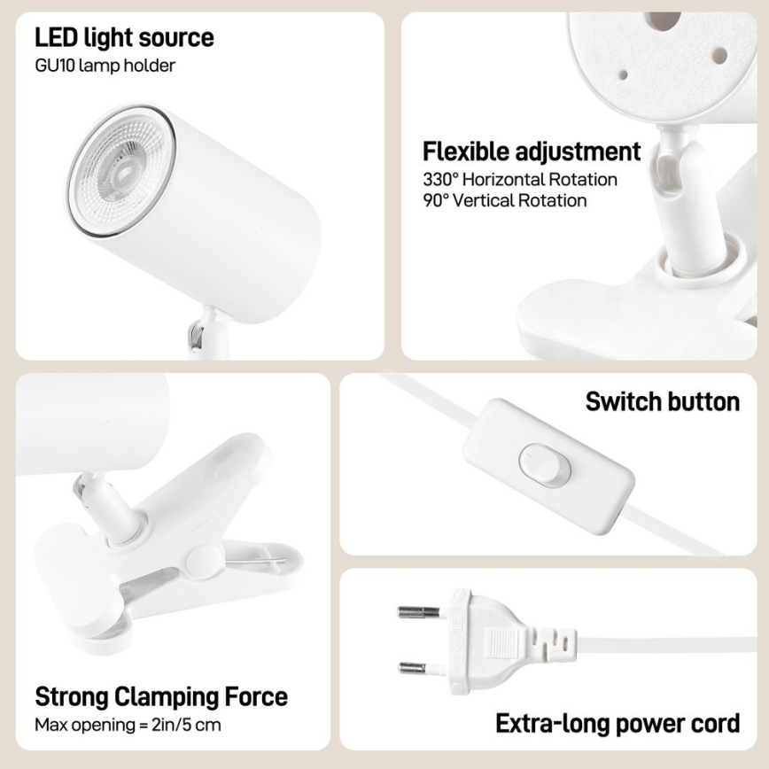 Immax NEO 08292L - Lampa ar skavu PUNTO 1xGU10/9W/230V balta