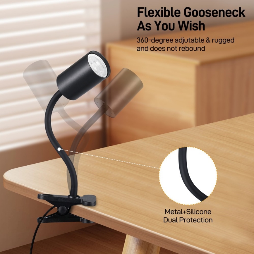 Immax NEO 08293L - Elastīga lampa ar skavu PUNTO 1xGU10/9W/230V melna