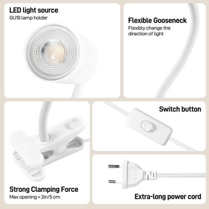 Immax NEO 08294L - Lokana lampa ar skavu PUNTO 1xGU10/9W/230V balta