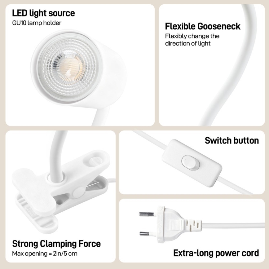 Immax NEO 08294L - Lokana lampa ar skavu PUNTO 1xGU10/9W/230V balta