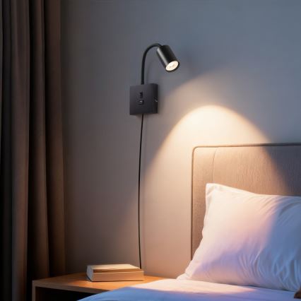 Immax NEO 08295L - Sienas lampa ar USB PUNTO 1xGU10/9W/230V melna