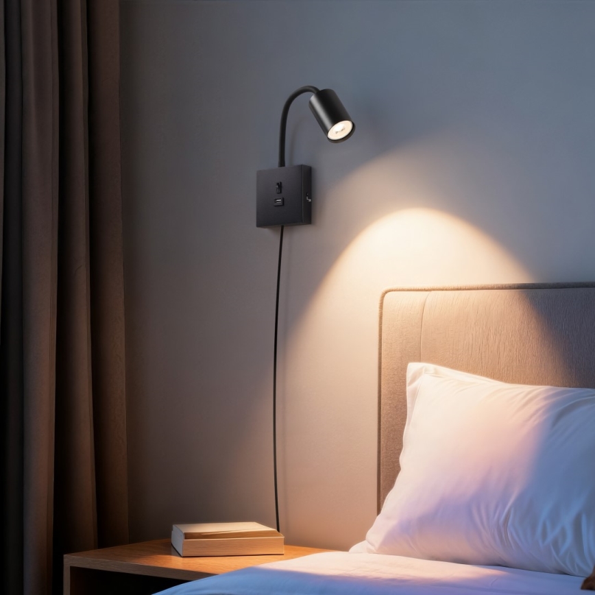 Immax NEO 08295L - Sienas lampa ar USB PUNTO 1xGU10/9W/230V melna