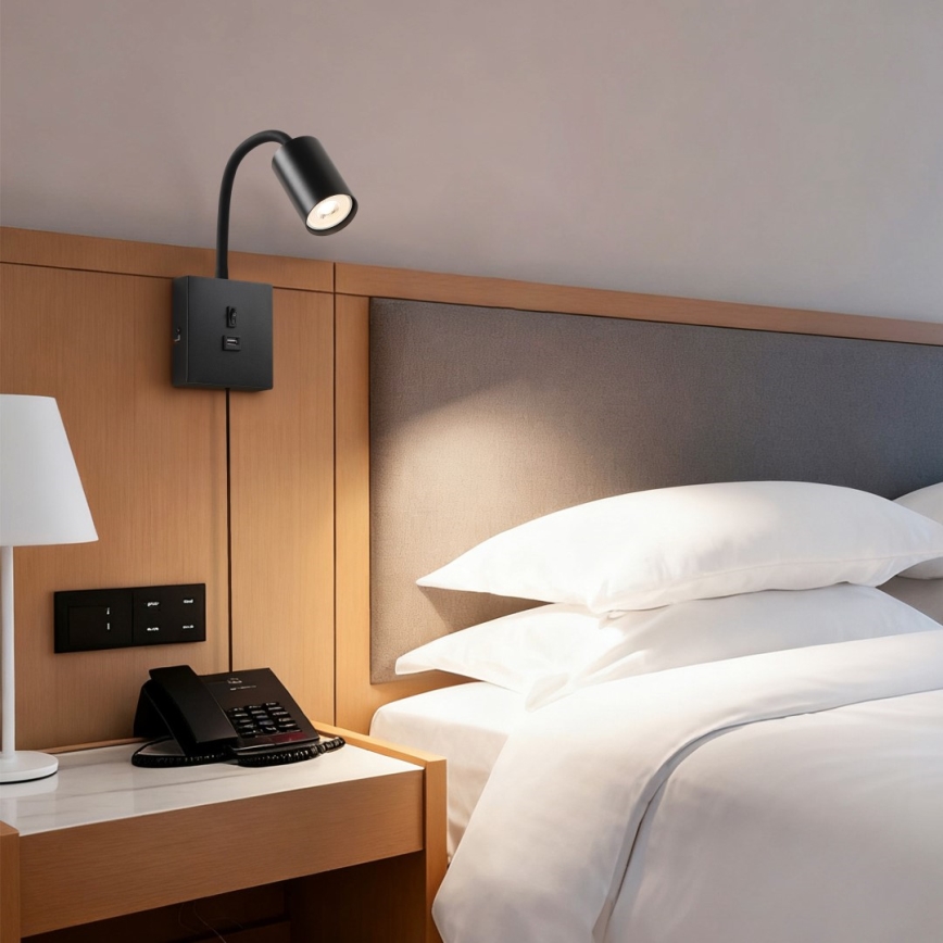 Immax NEO 08295L - Sienas lampa ar USB PUNTO 1xGU10/9W/230V melna