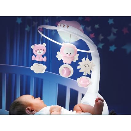 Infantino - Bērnu gultiņas karuselis melodiju un projektors 3in1 3xAAA rozā