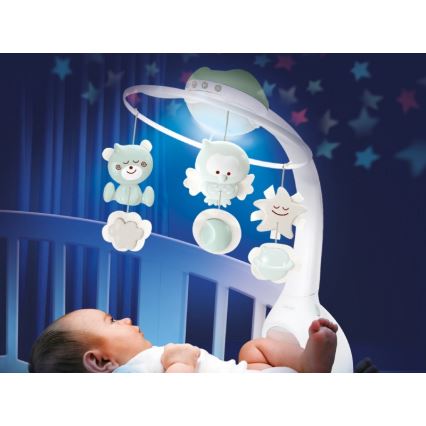 Infantino - Bērnu gultiņas karuselis melodiju un projektors 3in1 3xAAA zaļa