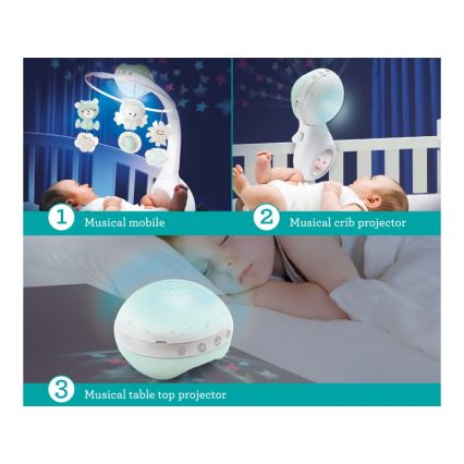 Infantino - Bērnu gultiņas karuselis melodiju un projektors 3in1 3xAAA zaļa