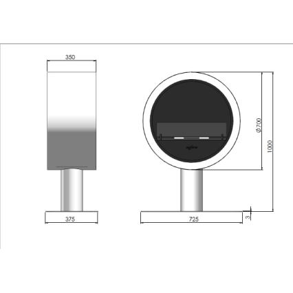 InFire - BIO kamīns d. 70 cm 3kW melns