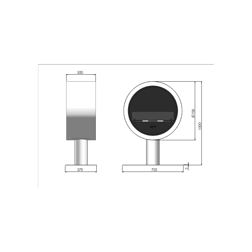 InFire - BIO kamīns d. 72,5 cm 3kW balts