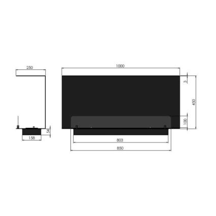 InFire - Iebūvējams BIO kamīns 100x45 cm 3kW melns