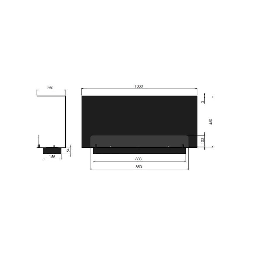 InFire - Iebūvējams BIO kamīns 100x45 cm 3kW melns