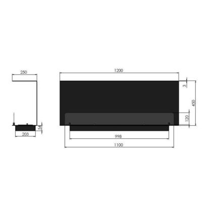 InFire - Iebūvējams BIO kamīns 120x45 cm 3kW melns