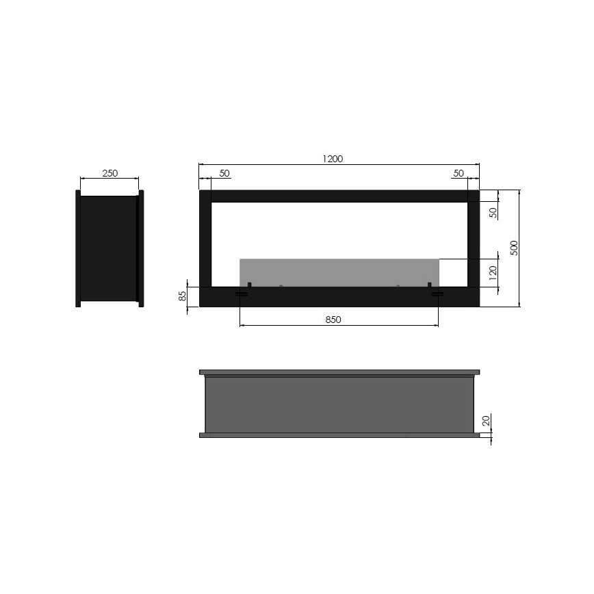 InFire - Iebūvējams BIO kamīns 120x50 cm 3kW divpusējs