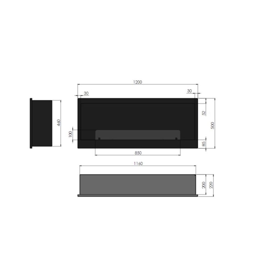 InFire - Iebūvējams BIO kamīns 120x50 cm 3kW melns
