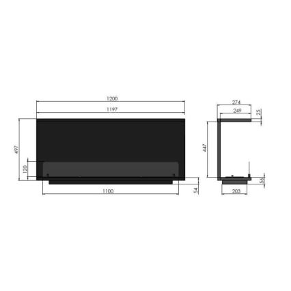 InFire - Iebūvējams BIO kamīns 120x50 cm 3kW melns