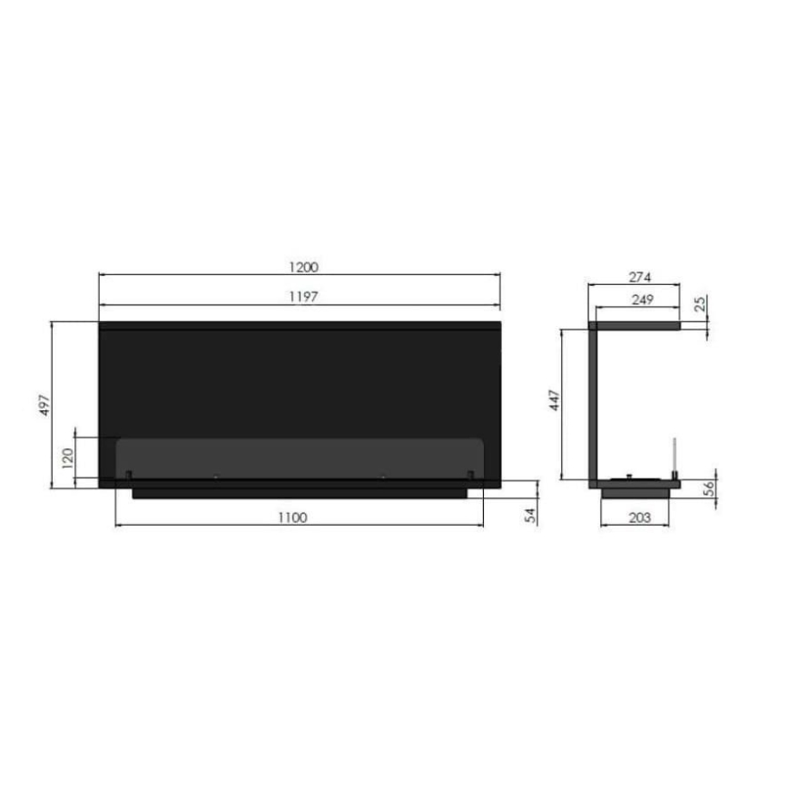 InFire - Iebūvējams BIO kamīns 120x50 cm 3kW melns