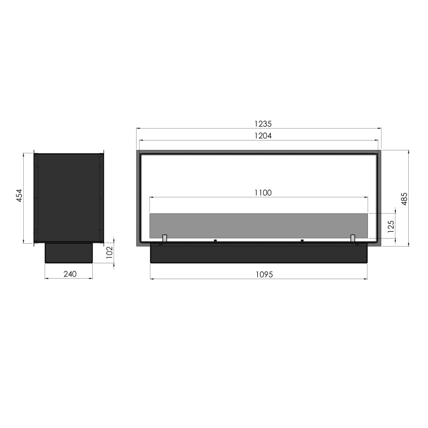 InFire - Iebūvējams BIO kamīns 48,5x123,5 cm 6kW melna