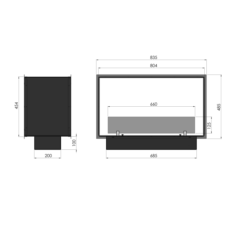 InFire - Iebūvējams BIO kamīns 48,5x83,5 cm 3,5kW melna