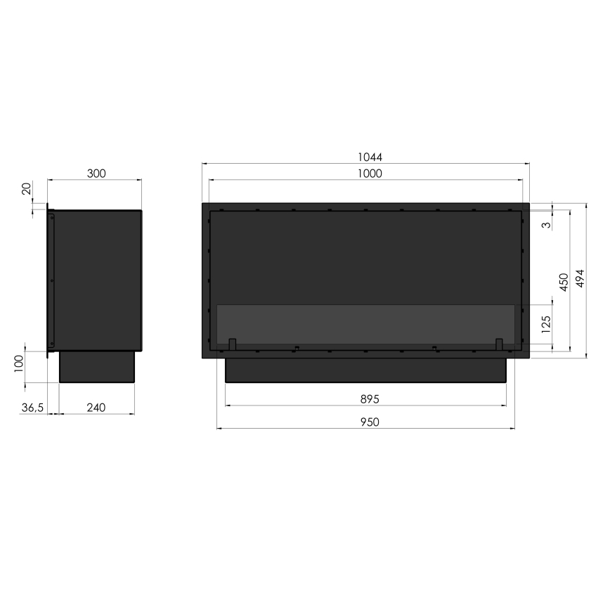 InFire - Iebūvējams BIO kamīns 49,4x104,4 cm 6kW melna
