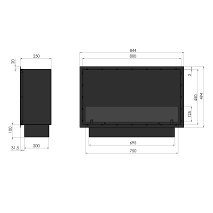 InFire - Iebūvējams BIO kamīns 49,4x84,4 cm 3,5kW melna