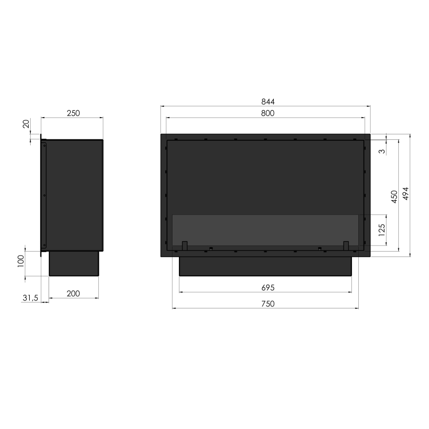 InFire - Iebūvējams BIO kamīns 49,4x84,4 cm 3,5kW melna