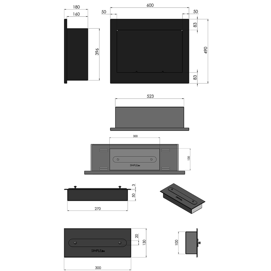 InFire - Iebūvējams BIO kamīns 49x60 cm 3kW melna