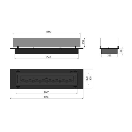 InFire - Iebūvējams BIO kamīns 8,5x120 cm 6kW melna