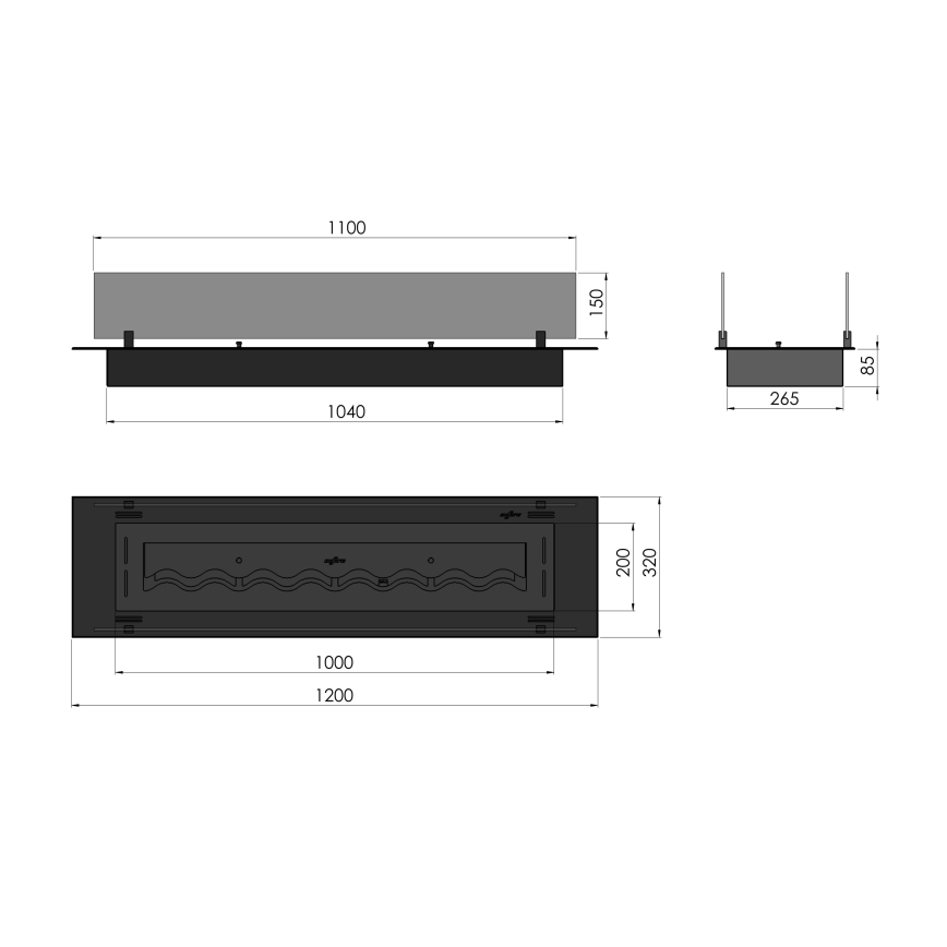 InFire - Iebūvējams BIO kamīns 8,5x120 cm 6kW melna