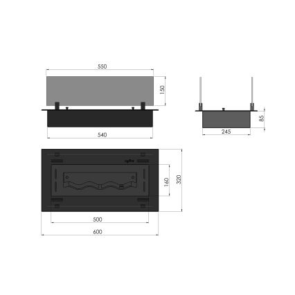 InFire - Iebūvējams BIO kamīns 8,5x60 cm 3,5kW melna