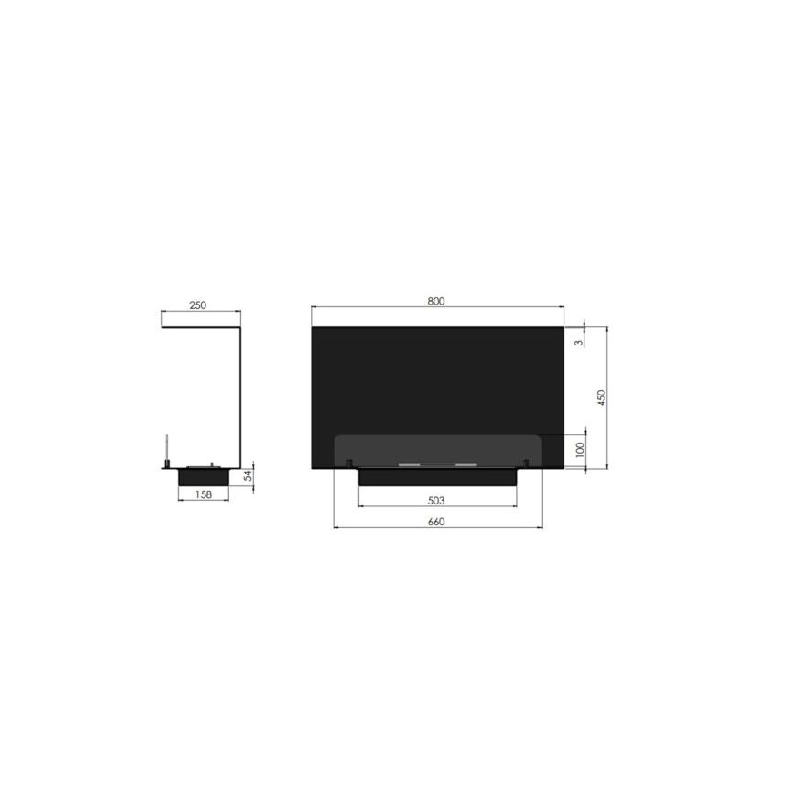 InFire - Iebūvējams BIO kamīns 80x45 cm 3kW melns