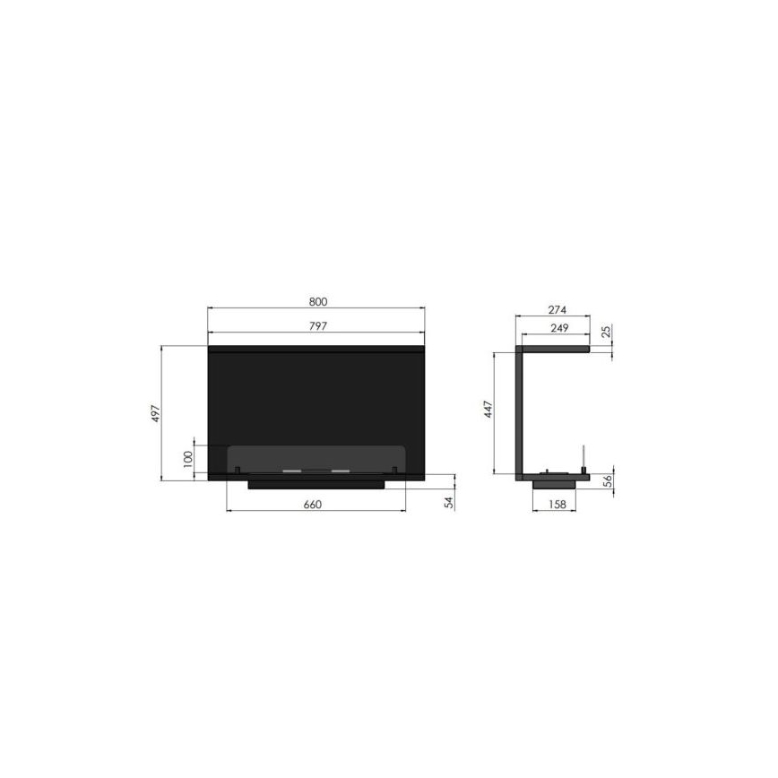 InFire - Iebūvējams BIO kamīns 80x45 cm 3kW melns