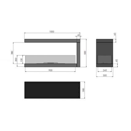 InFire - Stūra BIO kamīns 100x50 cm 3kW divpusējs