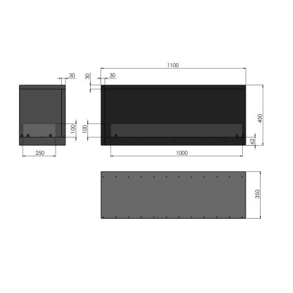 InFire - Stūra BIO kamīns 110x45 cm 3kW melna