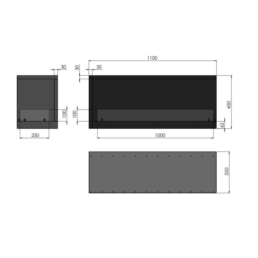 InFire - Stūra BIO kamīns 110x45 cm 3kW melna