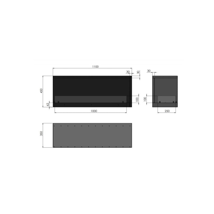 InFire - Stūra BIO kamīns 110x45 cm 3kW melns