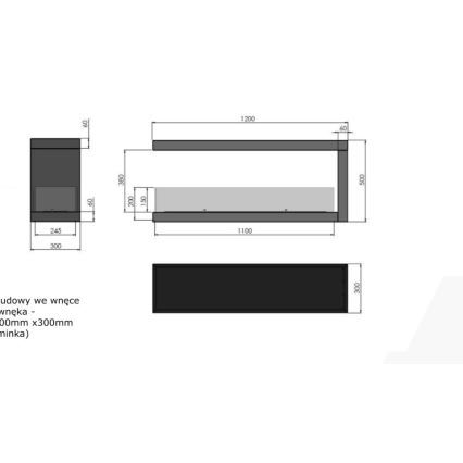 InFire - Stūra BIO kamīns 120x50 cm 3kW divpusējs