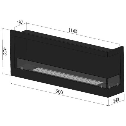 InFire - Stūra BIO Kamīns 45x120 cm 3kW melna