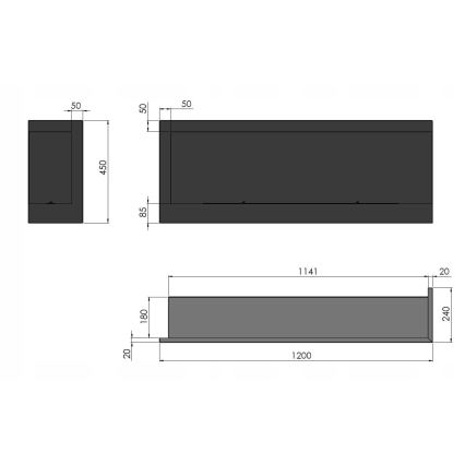 InFire - Stūra BIO Kamīns 45x120 cm 3kW melna