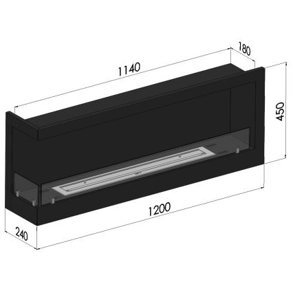 InFire - Stūra BIO Kamīns 45x120 cm 3kW melna