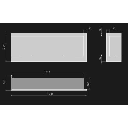 InFire - Stūra BIO Kamīns 45x120 cm 3kW melna