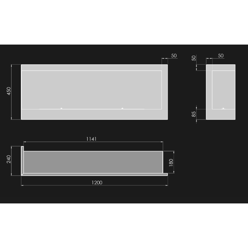 InFire - Stūra BIO Kamīns 45x120 cm 3kW melna