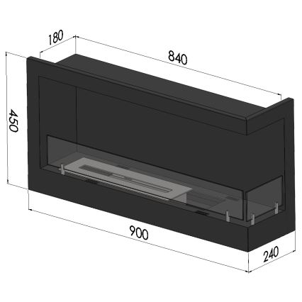 InFire - Stūra BIO Kamīns 45x90 cm 3kW melna